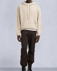 Pull en molleton tricoté à capuche coupe classique pour homme, couleur unie, décontracté, automne, 100 % coton, personnalisable OEM ODM - Product Image 5