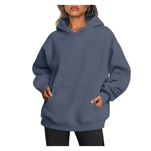 Women's Oversized Hooded Sweatshirt Solid Color Fleece Pullover With Pockets Long Sleeve Streetwear Autumn Wear - Product Image 1