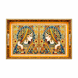 Artistic Natural Wood Enamel Serving Tray | Traditional Ramadan Wedding Decor <b>Rectangle</b> Tea <b>Coffee</b> Snack Dining <b>Table</b> Home Decor - Product Image 1