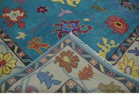 Tapis persan Oushak élégant bleu clair noué à la main, abstrait, en laine/soie, 1 pièce, adapté aux animaux domestiques, antidérapant, très durable, pour salon