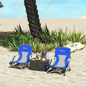 Set di 2 Sedie da Spiaggia Pieghevoli Blu Scuro con Schienale in Rete, Borsa per il Trasporto e Portabicchieri per Campeggio, Giardino, Sport e Picnic - Product Image 1