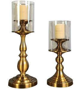Porte-bougie double en verre en laiton brossé moderne, support décoratif élégant et luxueux - Product Image 1