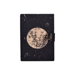<b>A5</b> Size Moon Space Design Handmade Paper Notebook Lock Diary | 200 Pages Double Side Eco Friendly Journal Aesthetic Night Theme - Product Image 1
