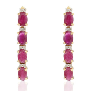 Boucles d'oreilles pendantes en or 14 carats avec rubis naturel et diamants, 3,45 carats, certifiées IGI - Product Image 2