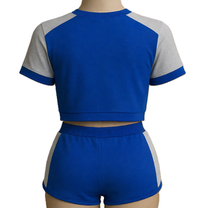 ชุดเซ็ตสองชิ้นปักลาย NANJU SPORTS สีน้ำเงินเทา เสื้อครอป กางเกงขาสั้น ผู้ชาย สไตล์สปอร์ตฤดูร้อน คอกลม ผ้าถัก ระบายอากาศได้ดี - Product Image 2