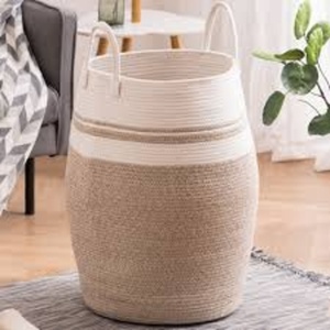 Clothing Organizer Foldable Collapsible <b>Stackable</b> Woven Modern 100% Cotton Eco-Friendly Durable Lightweight Portable Basket - Product Image 2