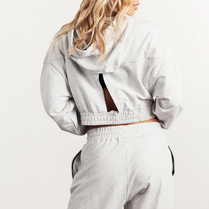 Plus Size Crop Hoodie Women's Black Color Casual Fit Breathable Knitted 100% Cotton Customizable Daily Wear - Product Image 2
