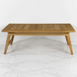 Tables d'extérieur en teck de qualité professionnelle, minimalistes, à lattes, pour patio, bureau central, mobilier de terrasse résistant aux intempéries, fourniture pour projets hôteliers - Product Image 2