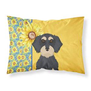 Verano girasoles Wirehair negro crema Dachshund estándar ligero súper suave fácil cuidado decorativo ilustraciones fundas de cojines - Product Image 1