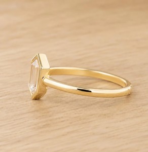 Hexagon Lab Grown Diamond Solitaire Ring Bezel Set Anniversary Bridal Jewelry 10K 14K 18K Solid Gold Minimalist Engagement Ring - Product Image 2