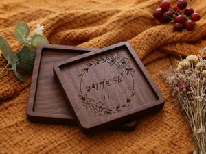 Wholesale ILAHI's Eco-Friendly Brown Square Wooden Coaster Classic Design Tabletop <b>Protective</b> Accessory Customizable Size Home - Product Image 3
