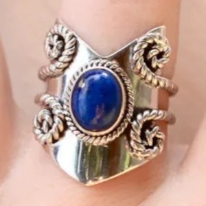 <b>Lapis</b> <b>Lazuli</b> <b>Ring</b> 925 Sterling Silver Handmade Boho Statement Promise Jewelry for Women Natural Oval Shape Gemstone Jewelry - Product Image 1