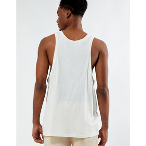 Camiseta sin mangas de algodón blanca para hombre, cuello redondo, informal, de punto, color liso, sin mangas - Product Image 5