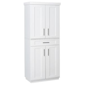 Moderno Armadio Dispensa Bianco per Cucina con 4 Ante, Cassetto e 3 Ripiani Regolabili per Stoccaggio in Sala da Pranzo - Product Image 2