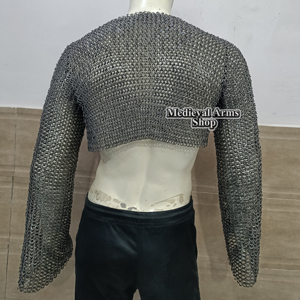 Medieval Handmade Mild Steel <b>Chainmail</b> Crop <b>Top</b> Full Sleeve Riveted Mesh Armor for Reenactment cosplay and Halloween Warrior - Product Image 5