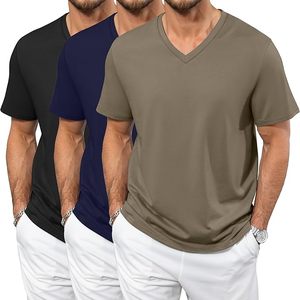Venta al por mayor clásico cuello en V suave color sólido superior de los hombres de manga corta Slim Fit cómodo camiseta de alta calidad de los hombres camisetas - Product Image 6