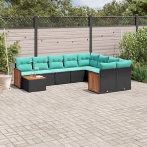 Ensemble de canapés de patio en polyrotin noir, 10 pièces, avec coussins, ensembles de jardin - Product Image 1