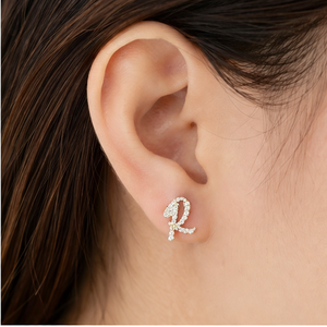 Wholesale SHRAMAN DIAMOND 10K Solid Gold Plated Custom Trendy Alphabet Letter Moissanite Diamond Screw <b>Back</b> Fine Stud <b>Earrings</b> - Product Image 3