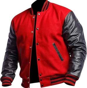 Ropa Deportiva con Mangas de Cuero Auténtico, Chaqueta Varsity Estilo Béisbol Universitario para Hombre con Patrón de Letras, Chaqueta de Lana Moderna de Primera Calidad - Product Image 1