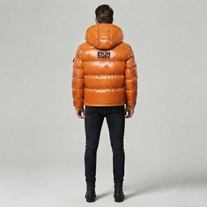 Chaqueta de Plumón para Hombre, Diseño Personalizado OEM ODM, Color Naranja Quemado Brillante, Impermeable, con Capucha, Abrigo Acolchado, Proveedor Mayorista - Product Image 4