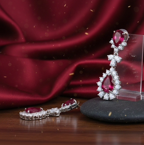 Boucles d'oreilles pendantes en argent sterling 925 plaqué or 18 carats avec zircon cubique et grenat hydrogène en forme de poire, 5,5 pouces, bijoux de mariage, cadeau pour elle - Product Image 4