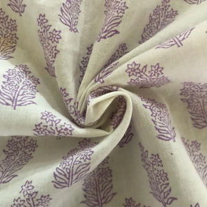 Tela de algodón estampada a mano – Motivo floral Buti morado sobre base natural - Product Image 3