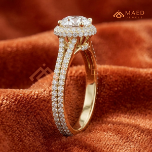 Round Cut Moissanite Halo Engagement <b>Ring</b> Gold Plated <b>Split</b> Shank Pave Band Wedding <b>Ring</b> Luxury Jewelry - Product Image 2