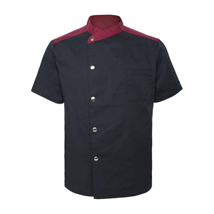 Chaqueta de Chef Profesional de Alta Calidad, Manga Corta, 100% Lona de Algodón, Color Personalizado, Azul Oscuro con Ribete Rojo, Uniforme para Restaurante o Bar - Product Image 3