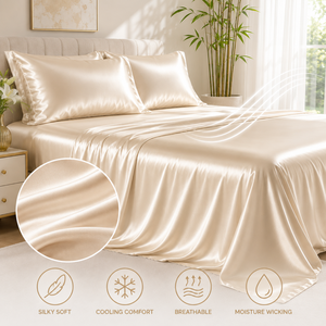 Juego de Ropa de Cama de Bambú Sedoso y Suave de 300 Hilos |   Sábanas Ligeras y Refrescantes con Absorción de Humedad para Dormitorio y Uso Diario - Product Image 4