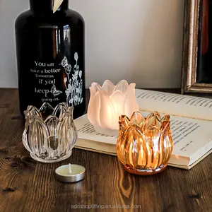 Tarros románticos de velas de cristal de tulipán para decorar