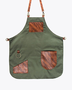 Delantal Profesional de Peluquería de Lona con Bolsillos de Cuero y Correas Ajustables, Diseño Cruzado Resistente para Barberos - Product Image 1