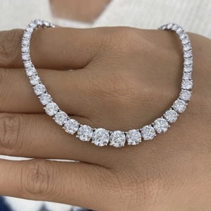 Collar de tenis de lujo vintage con corte brillante |   Elegante Anillo de Diamantes Continuos para Mujer, Oro Blanco de 18K, para Boda - Product Image 1