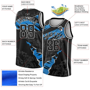 Camiseta de Baloncesto para Hombre con Número |   Camiseta Individual para Juegos o Entrenamientos |   Negro/Blanco - Product Image 2