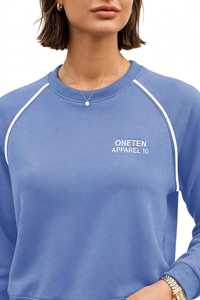 <b>Women's</b> Blue Knitted <b>Sweatshirt</b> <b>Dress</b> with White Trim Asymmetrical Neck Sleeveless Casual Sporty Solid Short Winter Autumn Wear - Product Image 4
