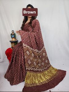 Modal Silk <b>Tissue</b> Border Bandhej Dani Saree With Matching Blouse Traditional Festival <b>Wedding</b> Party Wear Collection - Product Image 2