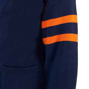 Cardigan en tricot bleu marine uni pour homme, manches longues, fermeture boutonnée, col en V, pull d'automne avec rayures orange - Product Image 2