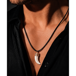Gold Ivory Number Wings Dangle Pendant Necklace for Men-Adjustable Black Cotton Cord - Product Image 1
