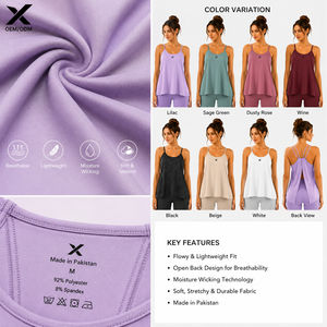 Camisetas sin espalda y fluidas para mujer X Sports City, de secado rápido, estilo deportivo, longitud regular, colores y diseños de moda OEM, ropa para exteriores. - Product Image 4