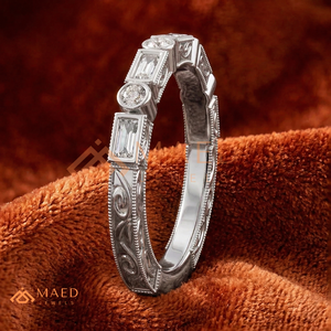 925 Sterling <b>Silver</b> Moissanite <b>Ring</b> Alternating Baguette and Round Cut Wedding Band for Women Bezel <b>Set</b> Lab Diamond Jewellery - Product Image 3