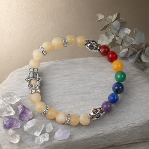 สร้อยข้อมือฮัมซาเจ็ดจักระพร้อมเครื่องประดับแฟชั่นคริสตัลแคลไซต์ - Product Image 3