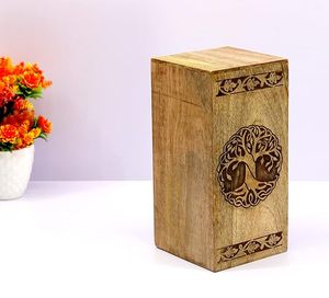 Caja de Muerto en bois sculpté à la main, motif arbre, 25,5 cm x 12,5 cm x 12,5 cm, décoration artisanale pour la maison - Product Image 4