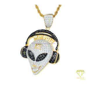 Collar con Colgante de Cara de Extraterrestre con Incrustaciones de Piedras de Moissanita Blancas y Negras, Plata de Ley 925, Joyería de Moda - Product Image 2
