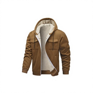 CUSTOM APPAREL Unisex Hooded <b>Fleece</b> Bomber <b>Jacket</b> Spring Streetwear Casual Loose Fit Zipper Coat Sherpa <b>Lining</b> Pockets Front - Product Image 2