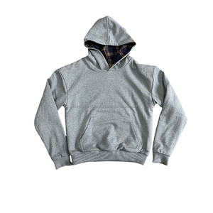 Sweat à capuche réversible en coton épais 100 %, doublure en flanelle à carreaux, poche brodée, pull personnalisé avec logo, double couche, coupe oversize - Product Image 4