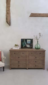 Commode à dix tiroirs en bois d'orme massif récupéré, style rustique et vintage, pour chambre et salon - Product Image 3
