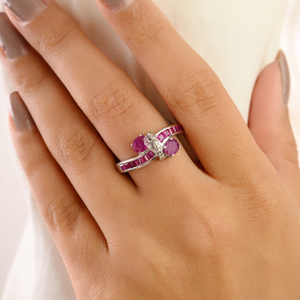 แหวนทับทิมแบบไขว้สองแถวสไตล์วินเทจใหม่ ทรงเจ้าหญิงและทรงวงรี สำหรับผู้หญิง เครื่องประดับชั้นดี ขายส่ง - Product Image 4