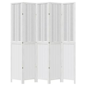 Schermo divisorio a 5 pannelli in legno bianco massiccio Paulownia - Product Image 4