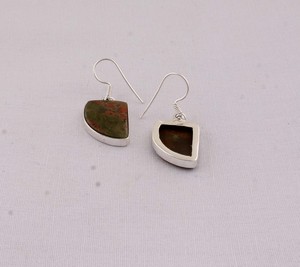 Boucles d'oreilles pendantes demi-lune en argent sterling 925 avec unakite, pierre précieuse naturelle verte et rose, bijoux faits à la main, vente en gros, personnalisables - Product Image 4