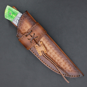 Wholesale Damascus Steel Hunting Knife Engraved Brass and Copper Handle Hunting Knife with Cow Leather - Product Image 3