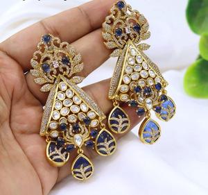 Preciosos Pendientes de Moissanita Chapados en Oro de Latón, Calidad Premium, Hermosos Pendientes Kundan para Mujeres y Niñas, Ideales para Bodas y Fiestas - Product Image 5